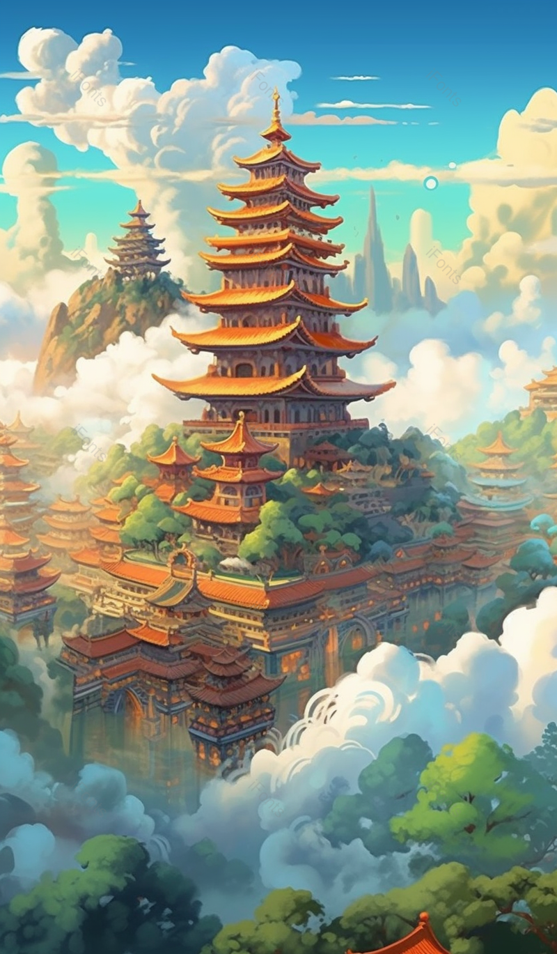 中国古代建筑群风景画,插画/手绘图,插画/手绘图库,插画/手绘图下载,插画/手绘
